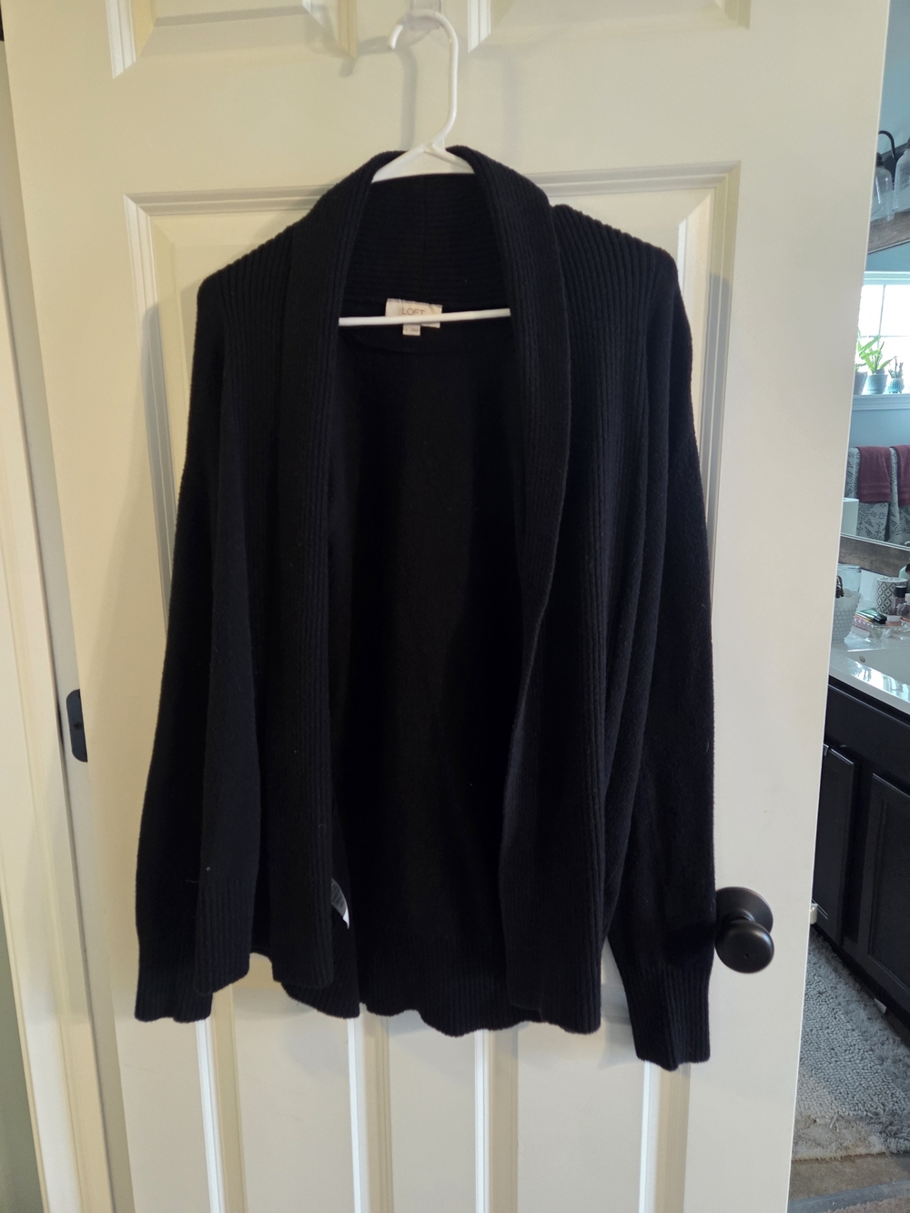 LOFT Black Open Front Ribbed Shawl Collar Cardigan